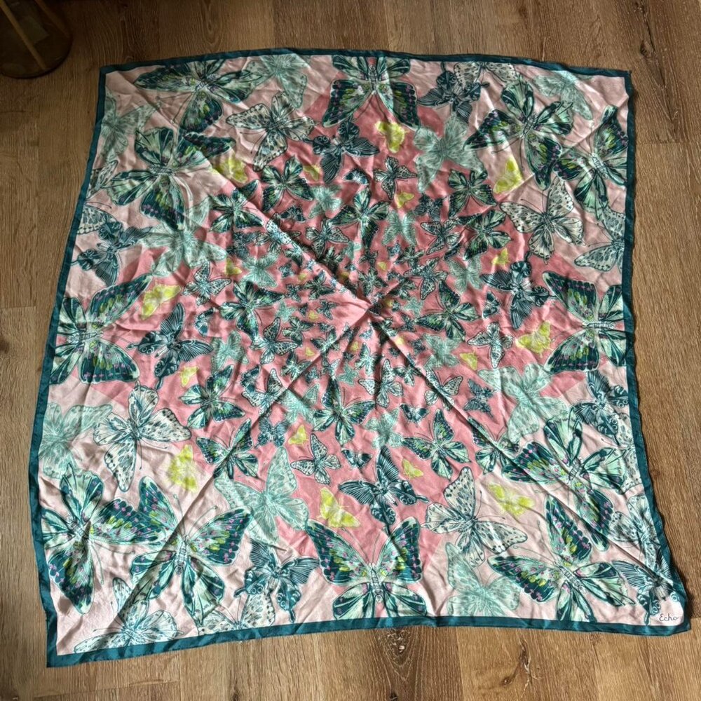 🦋 Echo 100% Silk Large‎ Butterfly Pink multi-coloured - Picture 2 of 3